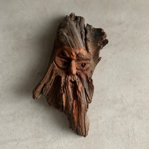 27.5×16.0cm】木彫り 顔 ウォールデコ ウッドカービング□ビンテージ