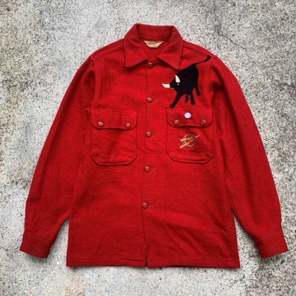 画像1: 【S】60s BSA ボーイスカウト ワッペン付き ウールシャツジャケット レッド 赤■ビンテージ オールド レトロ アメリカ古着 動物 (1)
