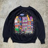 画像: 【L/XL】90s クリスマス サンタクロース プリントスウェット ブラック 黒■ビンテージ オールド アメリカ古着 ラグラン トレーナー