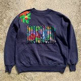 画像: 【L】80s-90s Hanes パッチワーク リメイク ハンドメイド ラグランスウェット 紺■ビンテージ オールド アメリカ古着 アート 動物園