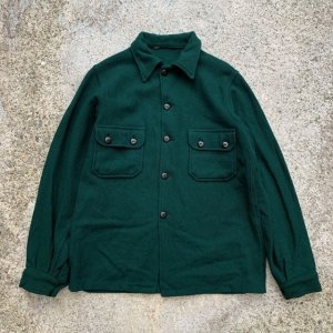 画像: 【S/M】UNKNOWN ウールシャツジャケット グリーン 緑無地■ビンテージ オールド レトロ アメリカ古着 60s/70s 