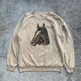 画像: 【L/XL】Daquin カナダ製 馬 プリントスウェット ベージュ■ビンテージ オールド レトロ アメリカ古着 トレーナー 動物 