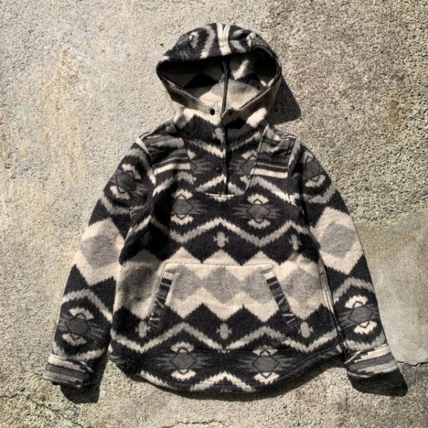 画像1: 【Ladies S】Woolrich プルオーバー ウールジャケット 白黒 総柄■ビンテージ オールド レトロ アメリカ古着 ウールリッチ パーカー (1)