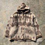 画像: 【L/XL】UNKNOWN ウール パーカー ジャケット ベージュ 総柄 動物■ビンテージ オールド アメリカ古着 フード付き リャマ・アルパカ