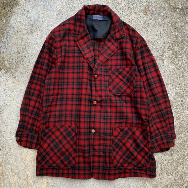 画像1: 【M/L】PENDLETON ウール アンコンジャケット 赤黒チェック■ビンテージ オールド レトロ アメリカ古着 ペンドルトン テーラード 50s-60s (1)