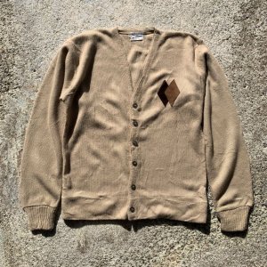 画像: 【M/L】60s Sportswear レザーパッチ アクリルニット カーディガン ベージュ■ビンテージ オールド レトロ アメリカ古着 セーター