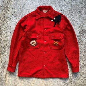 画像: 【M】60s BSA ボーイスカウト ワッペン付き ウールシャツジャケット レッド 赤■ビンテージ オールド レトロ アメリカ古着 動物