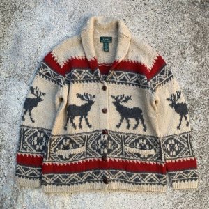 画像: 【S/M】LAUREN ウール ハンドニット カーディガン 総柄■ビンテージ オールド レトロ アメリカ古着 動物柄 ラルフローレン レディース