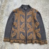 画像: 【S相当】PENDLETON フルジップ アクリル×ウールセーター グレー ペイズリー柄■ビンテージ オールド アメリカ古着 ペンドルトン ニット