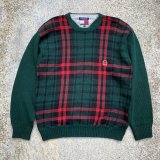 画像: 【M/L】TOMMY HILFIGER コットンニット セーター 緑チェック■ビンテージ オールド アメリカ古着 90s/2000s トミーヒルフィガー