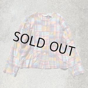 画像: 【レディース】ORVIS パッチワーク ノーカラー シャツジャケット マドラスチェック■ビンテージ オールド レトロ アメリカ古着 オービス 