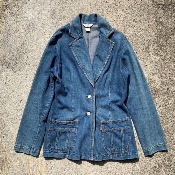 画像1: 【レディース S/M】Levi's デニム テーラードジャケット 青■ビンテージ オールド アメリカ古着 70s/80s USA製 リーバイス ジージャン (1)