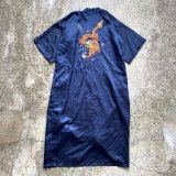 画像: 【M/L】80s 刺繍入り 龍 シルクガウン ネイビー 紺■ビンテージ オールド レトロ アメリカ古着 ロングコート ローブ チャイナ ドラゴン