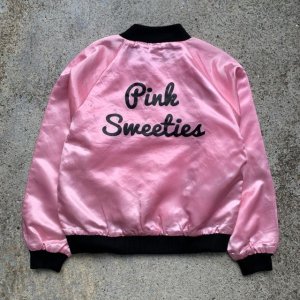 画像: 【L】Pink Sweeties サテンジャンパー ジャケット ピンク×黒■アメリカ古着 映画 ムービー グリース ロカビリー コスプレ 50sスタイル