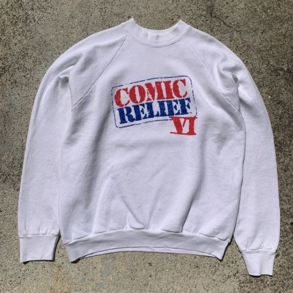 画像1: 【L/XL】90s USA製 COMIC RELIEF 6 プリントスウェット 白■ビンテージ オールド アメリカ古着 フルーツ コミックリリーフ トレーナー (1)