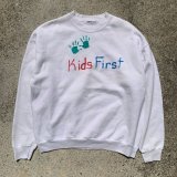 画像: 【L/XL】UNKNOWN「Kids First」ハンドペイント スウェット 白■ビンテージ オールド アメリカ古着 90s キッズ アート 手形 レディース