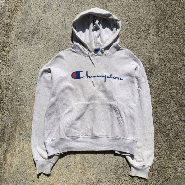 画像1: 【L/XL】ダメージ有り USA製 Champion スウェットパーカー■ビンテージ オールド アメリカ古着 90s チャンピオン トレーナー ロゴ (1)