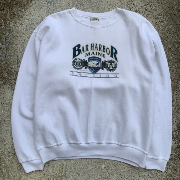 画像1: 【M/L】SALE!! USA製 Alore マリン柄 プリントスウェット 白■ビンテージ オールド レトロ アメリカ古着 90s レディース トレーナー (1)