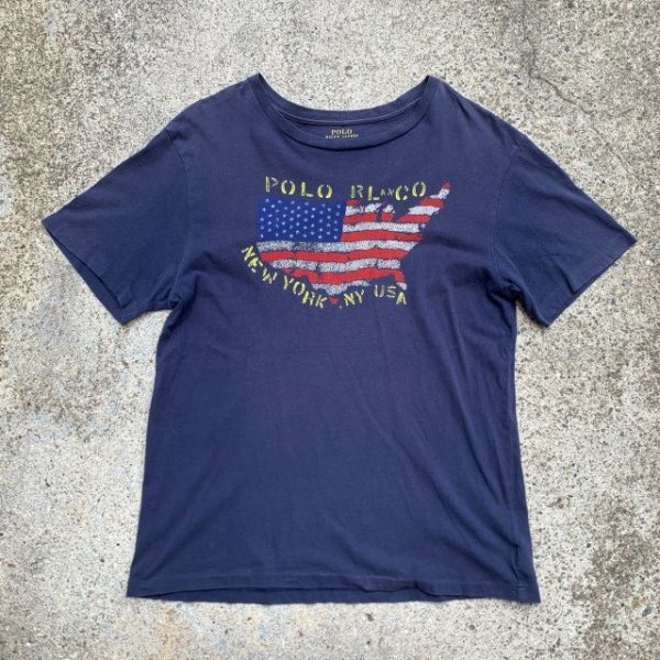 画像1: 【S/M】Polo Ralph Lauren プリントTシャツ ネイビー 紺色■ビンテージ オールド レトロ アメリカ古着 コットン ポロラルフローレン (1)