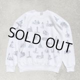 画像: 【L/XL】80s-90s USA製 灯台 プリントスウェット 白 総柄■ビンテージ オールド レトロ アメリカ古着 トレーナー ラグラン マリン