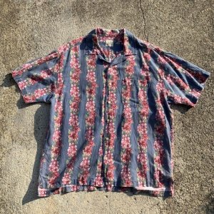 画像: 【XL】90s GAP コットン 半袖アロハシャツ ハイビスカス柄 総柄■ビンテージ オールドギャップ レトロ アメリカ古着 ボックスシャツ 開襟