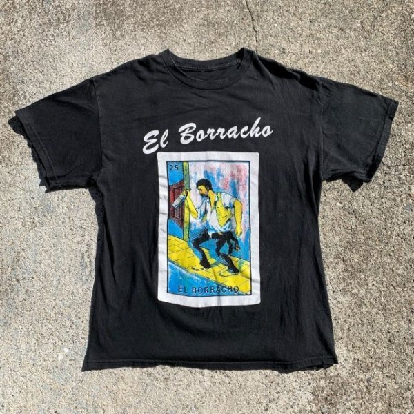 画像1: 【L】EL BORRACHO 酔っ払い プリントTシャツ ブラック 黒■ビンテージ オールド アメリカ古着 オールコットン スペイン メキシカン (1)