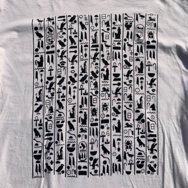 画像2: 【L/XL相当】EID エジプト壁画 レリーフ プリントTシャツ 白黒■ビンテージ オールド アメリカ古着 オールコットン アート 動物 (2)