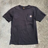 画像: 【S】carhartt ワンポイントロゴ ポケットTシャツ ブラック 黒■アメリカ古着 カーハート ヘビーウェイト レディース ポケT 無地