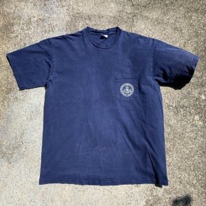 画像: 【XL】USA製 両面プリント オールコットン ポケットTシャツ ネイビー 紺■ビンテージ オールド アメリカ古着 80s/90s 機械 マシーン