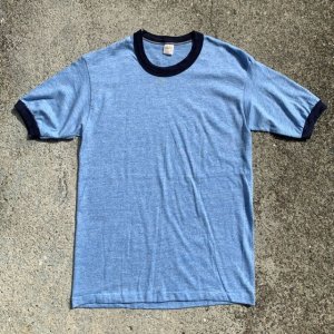 画像: 【S or Ladies】80s USA製 sportswear レーヨン混紡 リンガーTシャツ 杢ブルー 無地■ビンテージ オールド アメリカ古着 レディース