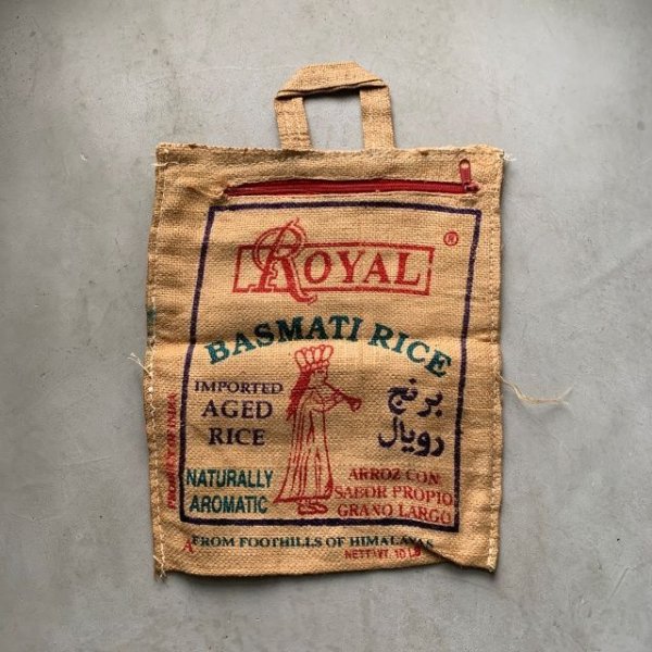 画像1: 【36cm×31cm】ROYAL BASMATI RICE 麻 トートバッグ■ビンテージ オールド レトロ アメリカ古着 ジュートバッグ 米袋 手提げ (1)