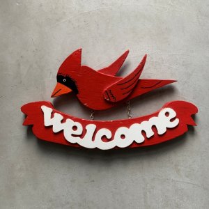 画像: 【19.0×33.6cm】welcome ハンドメイド 鳥 ウッド ウォールデコ■ビンテージ アンティーク アメリカ雑貨 インテリア 壁掛けオブジェ