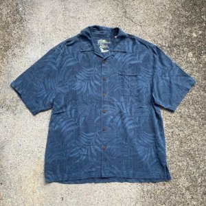 画像: 【L/XL】Jamaica Jaxx オープンカラー 刺繍 半袖シルクシャツ 青■オールド レトロ アメリカ古着 アロハシャツ ジャガード 開襟 総柄