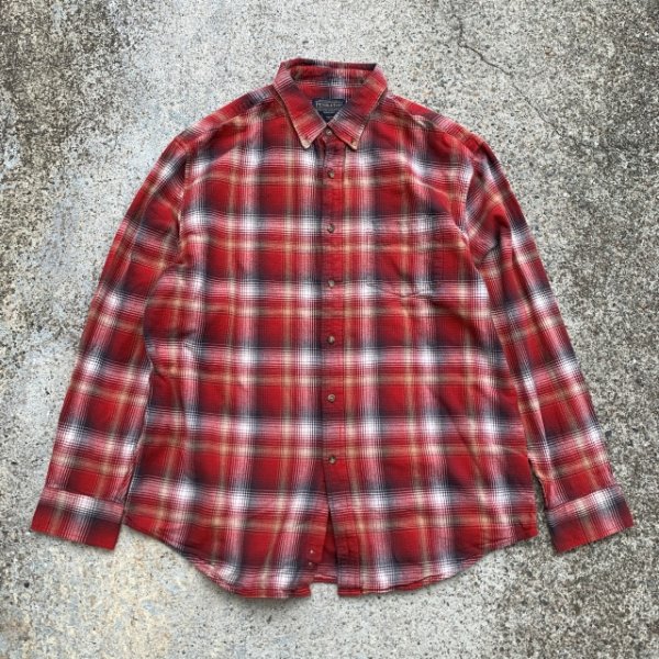 画像1: 【XL】PENDLETON ヘビーコットン 長袖ネルシャツ 赤 オンブレチェック■ビンテージ オールド アメリカ古着 ペンドルトン ビッグサイズ (1)