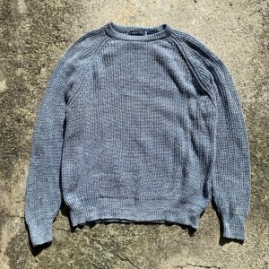 画像: 【M/L】90s astor ONE コットンニット セーター 杢ブルー 水色■ビンテージ オールド レトロ アメリカ古着 メランジ クルーネック