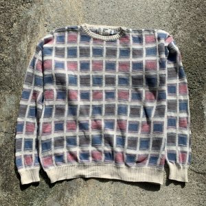 画像: 【XXL】LONDON FOG コットンニット セーター チェック柄■ビンテージ オールド レトロ アメリカ古着 90s ロンドンフォグ クルーネック