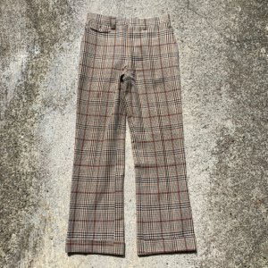 画像: 【W32】70s UNKNOWN フレア スラックスパンツ 茶チェック■ビンテージ オールド レトロ アメリカ古着 ブーツカット