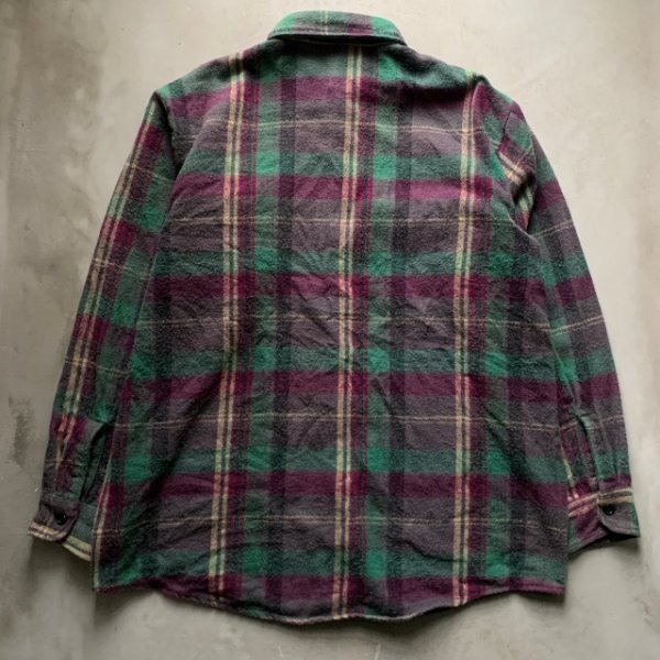 画像2: 【L/XL】OSHKOSH コットン ヘビーネルシャツ 緑×紫チェック■ビンテージ オールド アメリカ古着 90s/2000s オシュコシュ (2)