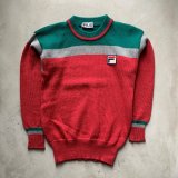 画像: 【Kids】イタリア製 FILA ウールセーター 赤×緑×グレー■ビンテージ オールド レトロ ヨーロッパ古着 ボーダー フィラ 80s/90s