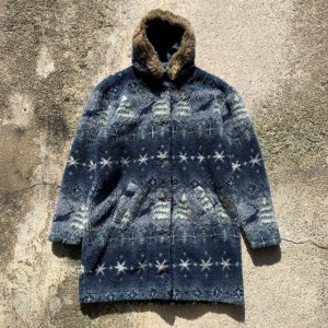 画像: 【S/M or Ladies】LL Bean フリースジャケット コート 総柄■ビンテージ オールド アメリカ古着 90s エルエルビーン パーカー 動物 雪柄