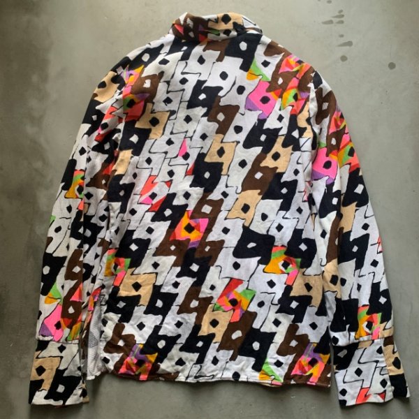 画像2: 【Ladies or XS/S】80s GLAZIER 長袖シャツジャケット 白 総柄■ビンテージ オールド レトロ アメリカ古着 レディース サイケデリック (2)