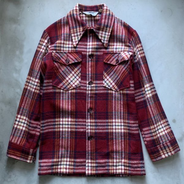 画像1: 【S】70s Woolrich ウールシャツジャケット 紫チェック■ビンテージ オールド レトロ アメリカ古着 USA製 ウールリッチ ボックス (1)