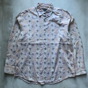 画像: 【L/XL】JHANE BARNES 長袖シャツ 総柄 織柄■ビンテージ オールド アメリカ古着 オールコットン ジャガード 90s