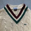 画像3: 【S/M】IZOD LACOSTE Vネック アクリルセーター チルデンニット 生成り色■ビンテージ オールド アメリカ古着 70s/80s ケーブル編み  (3)