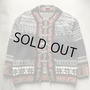 画像: 【L】VRIKKE SWEATERS ウールニット カーディガン ブラック 黒 総柄■ビンテージ アメリカ古着 花柄 チロリアン ノルディックセーター