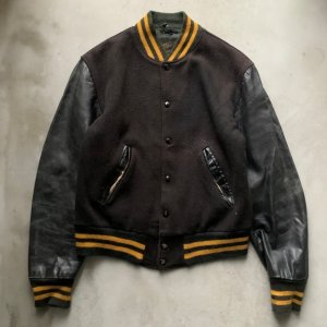 画像: 【S】Reed 袖革×ウールスタジャン ブラック 黒無地■ビンテージ オールド レトロ アメリカ古着 70s アワードジャケット バーシティー