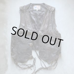 画像: 【S/M】LEATHER WEAR コンチョボタン レザーベスト 焦げ茶■ビンテージ レトロ アメリカ古着 レースアップ カウボーイ ウエスタン 本革