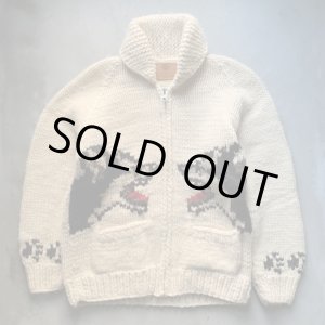 画像: 【M】Canadian Sweater カウチンニット セーター ジャケット シベリアンハスキー 犬■ビンテージ オールド アメリカ古着 ハンドニット