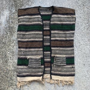 画像: 【S/M】ハンドメイド メキシカンラグ ベスト 総柄■ビンテージ オールド アメリカ古着 リメイク フリンジ バイカー MC 60s/70s