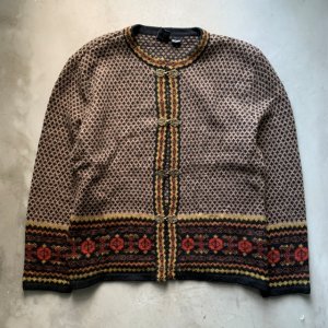 画像: 【Ladies or Mens S】SKYR ウールニット カーディガン ブラック 黒茶 総柄■ビンテージ アメリカ古着 チロリアン ノルディックセーター